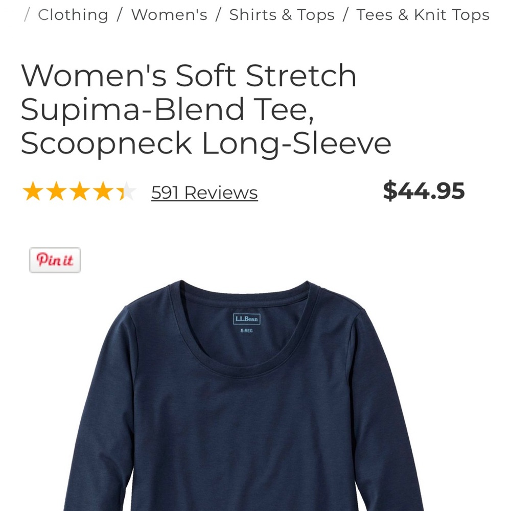 L.L. Bean Navy Long-Sleeve Tee 2x New With Tags